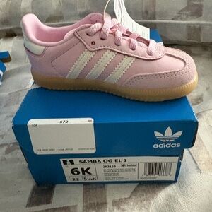 adidas Kids Pink Samba-style Sneaker with Gum Sole